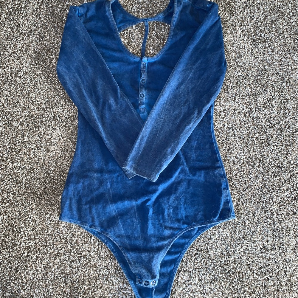 Blue bodysuit with cutout back